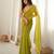 Neon chiffon zari embroidered saree with unstitched blouse piece.