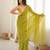 Neon chiffon zari embroidered saree with unstitched blouse piece.