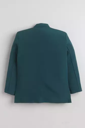 Boys teal blue lycra floral beadwork embroidered bandhgala blazer & trouser set