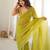 Neon chiffon zari embroidered saree with unstitched blouse piece.