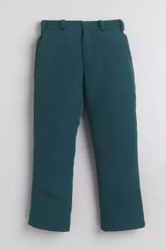 Boys teal blue lycra floral beadwork embroidered bandhgala blazer & trouser set