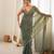 Olive chiffon zari embroidered saree with unstitched blouse piece.