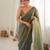 Olive chiffon zari embroidered saree with unstitched blouse piece.