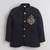 Boys black lycra floral embroidered bandhgala blazer & trouser set with metal crest