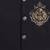 Boys black lycra floral embroidered bandhgala blazer & trouser set with metal crest