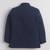 Boys navy blue lycra floral embroidered bandhgala blazer & trouser set with metal crest