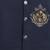 Boys navy blue lycra floral embroidered bandhgala blazer & trouser set with metal crest