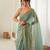 Rama chiffon zari embroidered saree with unstitched blouse piece.