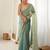 Rama chiffon zari embroidered saree with unstitched blouse piece.