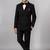 Boys black lycra solid double-breasted 3 piece suit set with bowtie