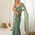 Rama chiffon zari embroidered saree with unstitched blouse piece.