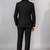 Boys black lycra solid double-breasted 3 piece suit set with bowtie