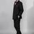 Boys black lycra solid double-breasted 3 piece suit set with bowtie