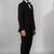 Boys black lycra solid double-breasted 3 piece suit set with bowtie