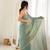 Rama chiffon zari embroidered saree with unstitched blouse piece.