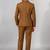 Boys brown lycra solid double-breasted 3 piece suit set with bowtie
