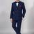 Boys navy blue lycra solid double-breasted 3 piece suit set with bowtie