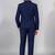 Boys navy blue lycra solid double-breasted 3 piece suit set with bowtie
