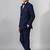 Boys navy blue lycra solid double-breasted 3 piece suit set with bowtie