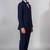 Boys navy blue lycra solid double-breasted 3 piece suit set with bowtie