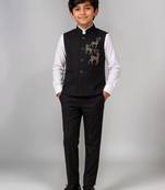 Boys black lycra deer stone work embellished 3 piece suit set