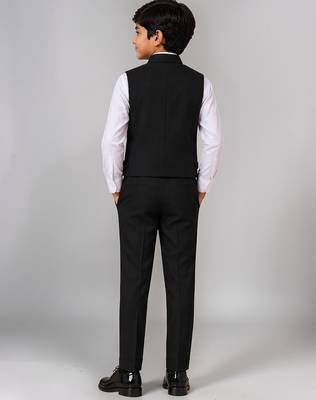 Boys black lycra deer stone work embellished 3 piece suit set 2