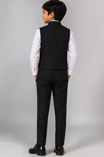 Boys black lycra deer stone work embellished 3 piece suit set