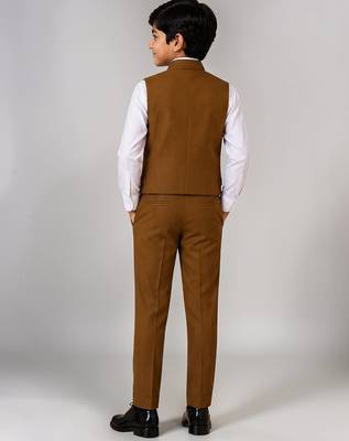 Boys brown lycra deer stone work embellished 3 piece suit set 2