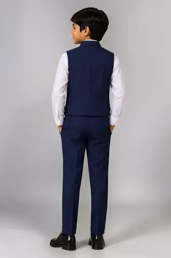 Boys navy blue lycra deer stone work embellished 3 piece suit set