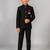 Boys black lycra solid indo-western blazer & trouser set with elephant brooch
