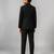 Boys black lycra solid indo-western blazer & trouser set with elephant brooch