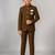 Boys brown lycra solid indo-western blazer & trouser set with elephant brooch