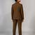 Boys brown lycra solid indo-western blazer & trouser set with elephant brooch