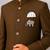 Boys brown lycra solid indo-western blazer & trouser set with elephant brooch