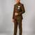 Boys brown lycra solid indo-western blazer & trouser set with elephant brooch