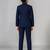 Boys navy blue lycra solid indo-western blazer & trouser set with elephant brooch