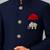 Boys navy blue lycra solid indo-western blazer & trouser set with elephant brooch