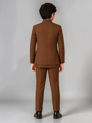 Boys brown lycra floral patchwork embroidered 3 piece suit set with beadwork & sequins 2