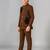 Boys brown lycra floral patchwork embroidered 3 piece suit set with beadwork & sequins