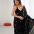 Black tissue satin sequins saree with unstitched blouse piece.