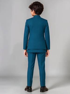 Boys teal lycra floral patchwork embroidered 3 piece suit set with beadwork & sequins 2
