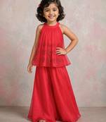 Red embroidered organza co ord set