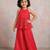 Red embroidered organza co ord set