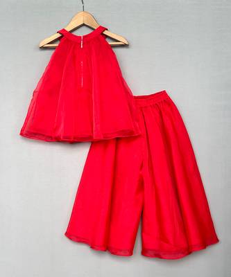 Red embroidered organza co ord set 3