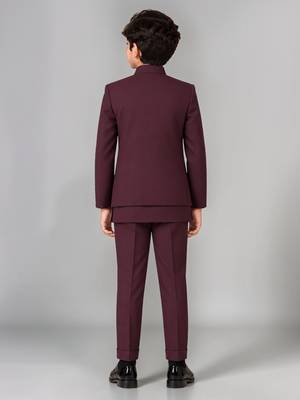 Boys wine lycra floral patchwork embroidered 3 piece suit set with beadwork & sequins 2