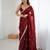 Maroon tissue satin sequins saree with unstitched blouse piece.