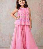 Pink embroidered organza co ord set