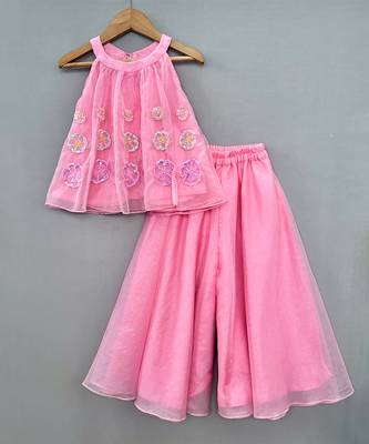 Pink embroidered organza co ord set 2
