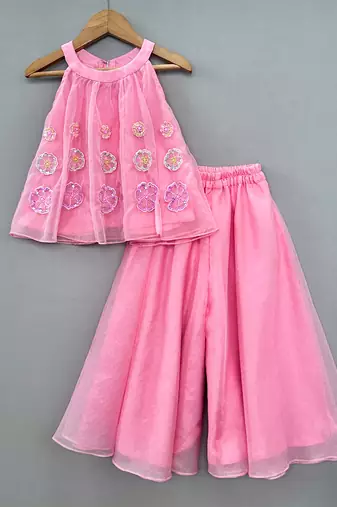 Pink embroidered organza co ord set