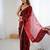 Maroon tissue satin sequins saree with unstitched blouse piece.